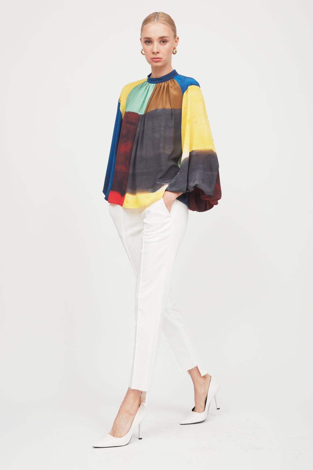 Gathered Neck Puff Sleeve Blouse - ARIAS New York