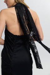 Halter Neck Asymmetrical Dress with Lace