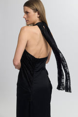 Halter Neck Asymmetrical Dress with Lace