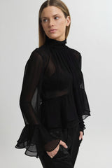 Gathered Neck Ruffle Top