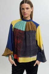 Gathered Neck Puff Sleeve Blouse