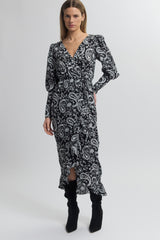 V-Neck Wrap Dress with Ruffle
