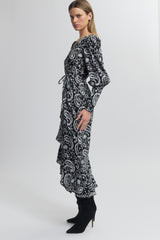 V-Neck Wrap Dress with Ruffle
