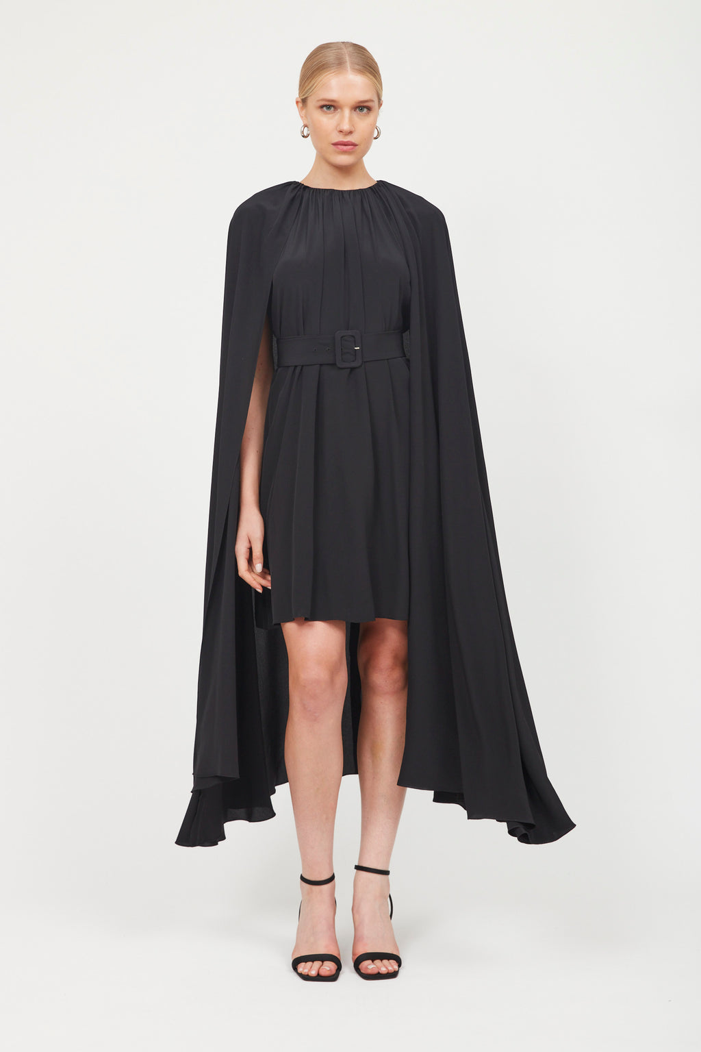 High low cape clearance dress