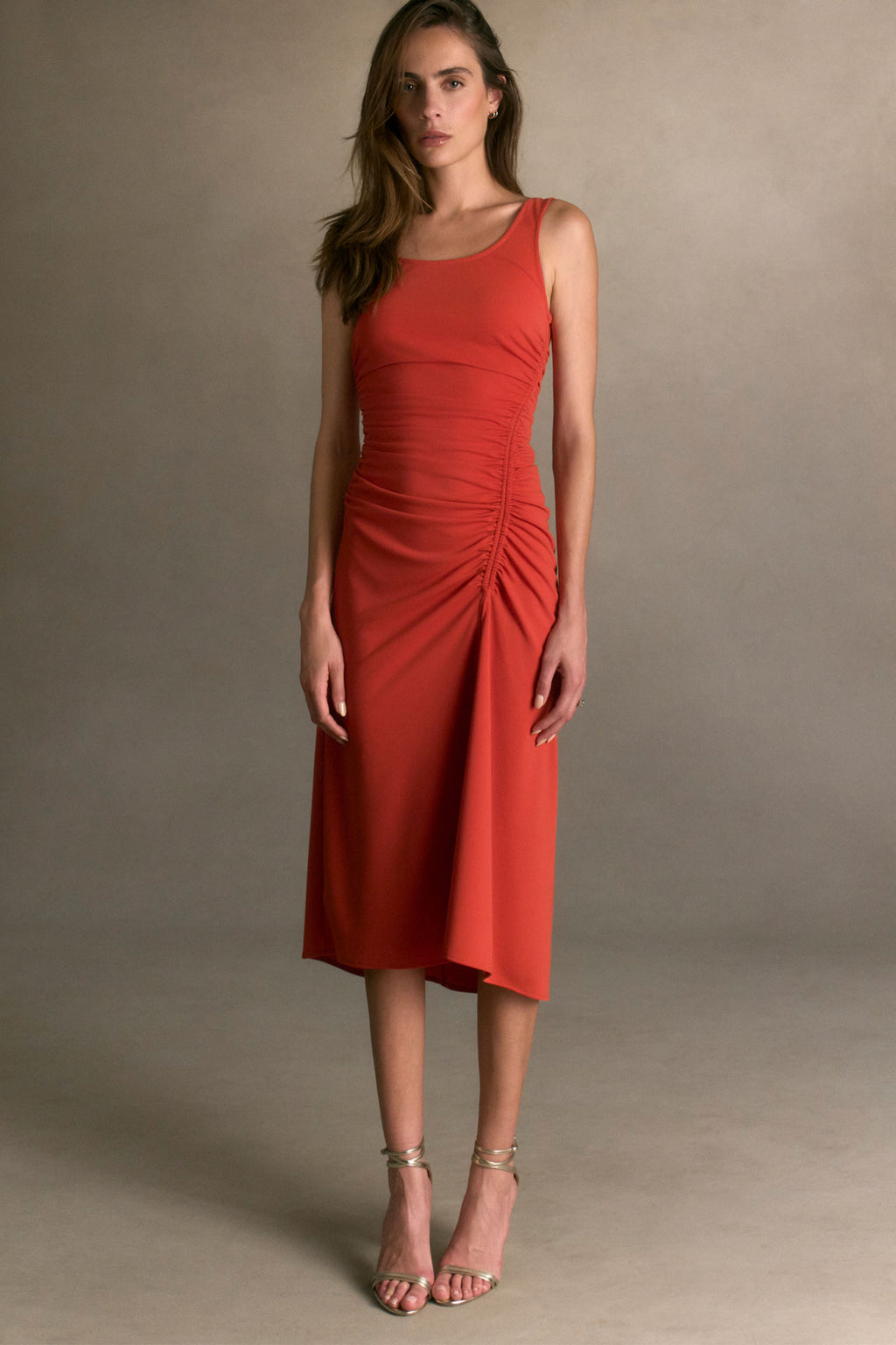 red midi ruched dress Ruched Front Midi Dress