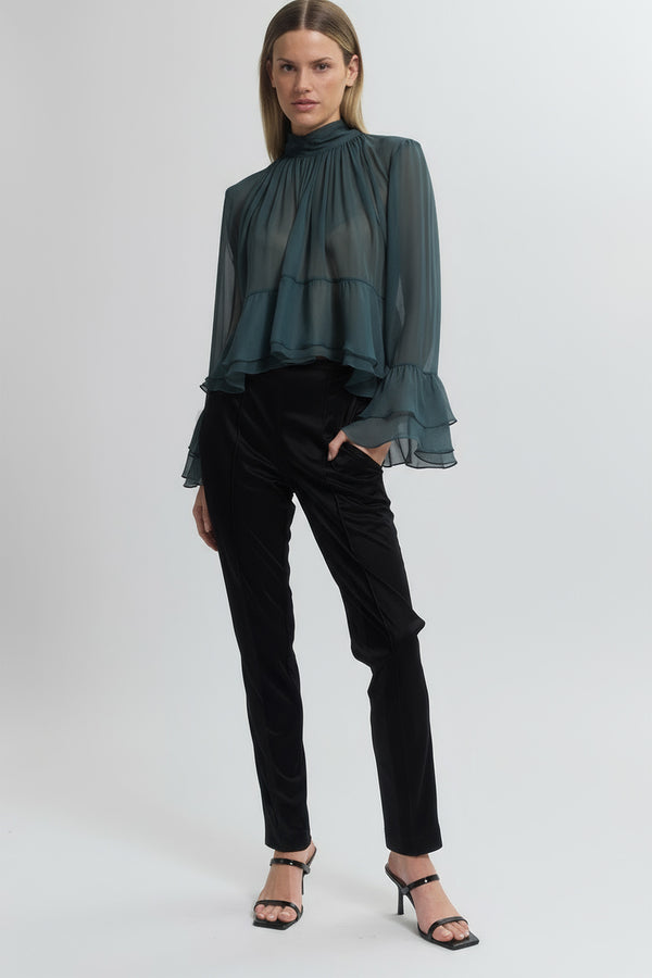 Gathered Neck Ruffle Top