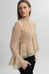 Gathered Neck Ruffle Top