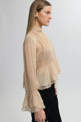 Gathered Neck Ruffle Top