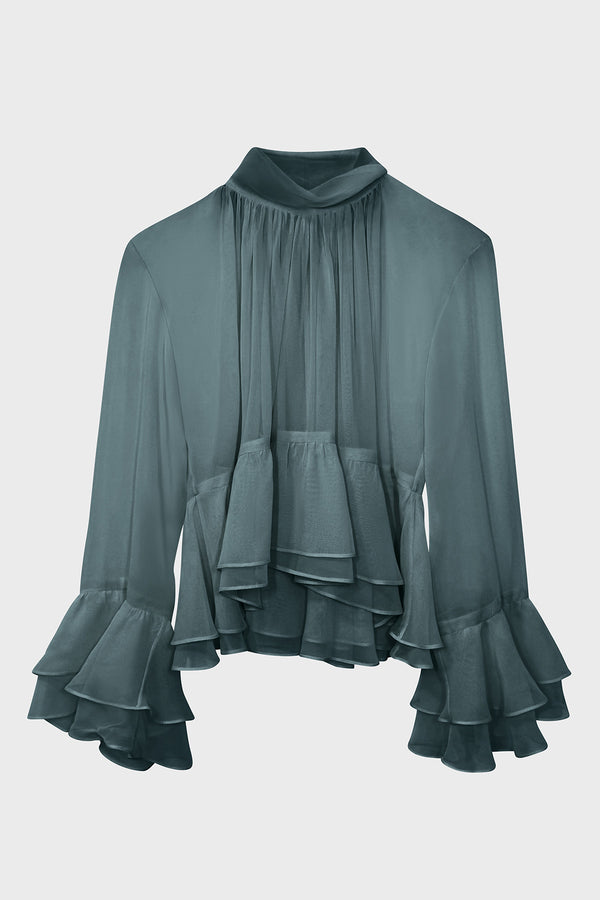 Gathered Neck Ruffle Top