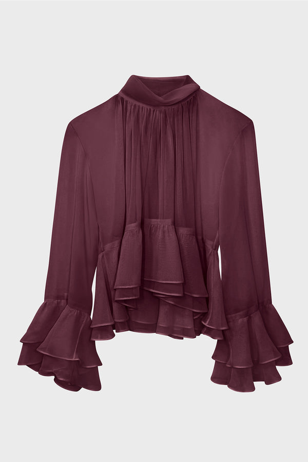 Gathered Neck Ruffle Top