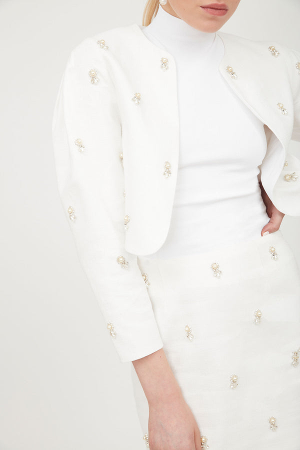 Pearl Beaded Cropped Jacket