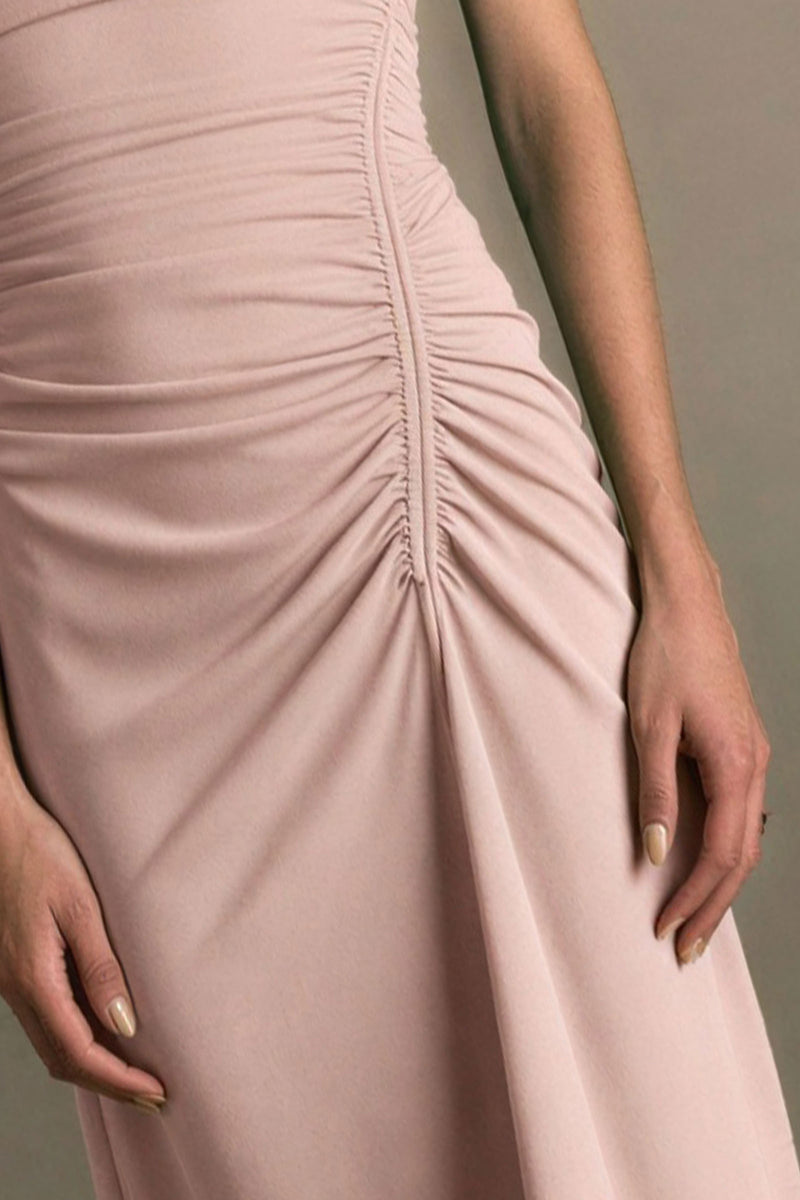 front cross strap ruched midi dress in blush Lulus Women's Ruched Floral Mesh Midi Dress, Pink, Small